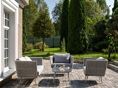 Лаунж-зона 4SIS Монако 4-местная со столом Верона (серый гранит), каркас светло-серый, роуп светло-серый