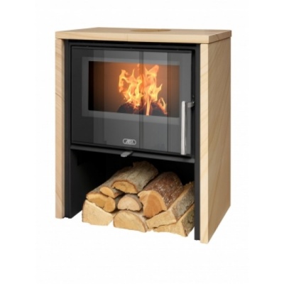 Печь-камин ABX Toledo EXclusive низкий (черная сталь, песчаник с верхней плитой)