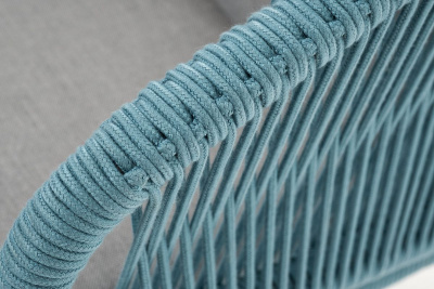 Диван 4SIS Милан 2-местный плетеный, каркас светло-серый муар, роуп бирюзовый, ткань светло-серая