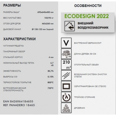 Печь-камин Panadero Borneo S