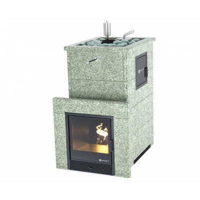 Печь для бани ИзиСтим Геленджик-М2 в кожухе из жадеита с открытым верхом сталь AISI 321