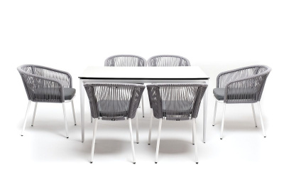 Обеденная группа 4SIS Малага 6-местная со стульями Марсель Цвет: белый, светло-серый, молочный