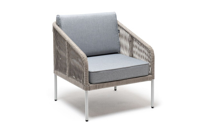 Кресло 4SIS Канны, каркас светло-серый муар, роуп серый меланж, ткань светло-серая