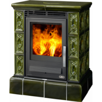 Печь-камин ABX Helvetia LP, с чугунной топкой, с кафельным цоколем (зеленый)