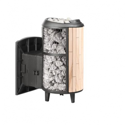 Банная печь Прометалл Атмосфера L комбинированная облицовка Окаменевшее дерево наборные ламели