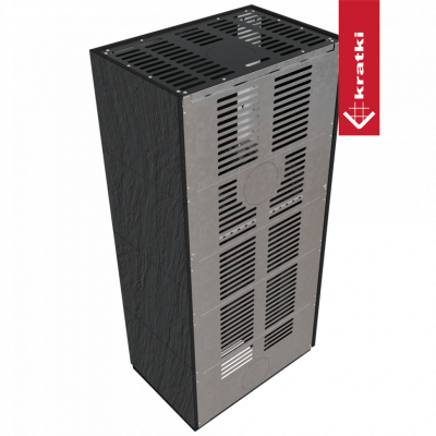 Каминокомплект FLOKI в облицовке NATURALI ARDESIA NERO A SPACCO, угловое стекло слева Каминокомплект FLOKI в облицовке NATURALI ARDESIA NERO A SPACCO, угловое стекло слева