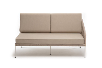 Левый модуль 4SIS Канны из роупа, каркас алюминий белый муар, роуп бежевый круглый, ткань бежевая 035 Левый модуль 4SIS Канны из роупа, каркас алюминий белый муар, роуп бежевый круглый, ткань бежевая 035