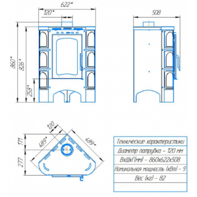 Печь-камин ЭкоКамин Бавария Угловая Радиус изразцовая Барокко кирпичный (PKIR061)
