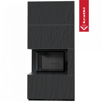 Каминокомплект FLOKI в облицовке NATURALI ARDESIA NERO A SPACCO, угловое стекло слева Каминокомплект FLOKI в облицовке NATURALI ARDESIA NERO A SPACCO, угловое стекло слева