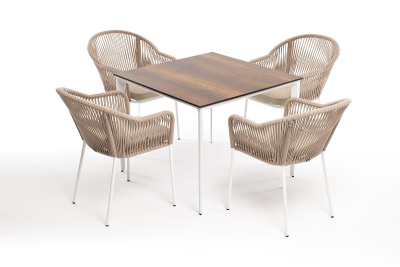 Обеденная группа 4SIS Малага 4-местная со стульями Лион Цвет: белый, бежевый