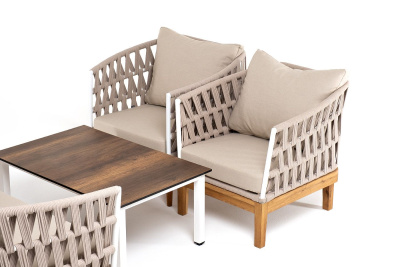 Лаунж-зона 4SIS Диего 4-местная, со столиком Канны цвета дуб, основание дуб, роуп бежевый