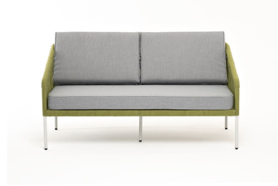 Диван 4SIS Канны 2-местный из роупа; каркас алюминий светло-серый (RAL7035) муар, роуп салатовый меланж круглый, ткань светло-серая