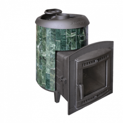 Банная печь Прометалл Атмосфера L в ламелях из натурального камня Змеевик наборный