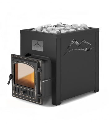 Печь для бани из чугуна Эверест 24 (280) в кожухе Печь для бани из чугуна Эверест 24 (280) в кожухе