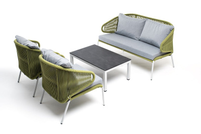 Лаунж-зона 4SIS Милан 4-местная из роупа, каркас светло-серый, роуп салатовый меланж