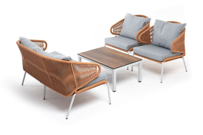 Лаунж-зона 4SIS Милан 4-местная из роупа, каркас светло-серый, роуп оранжевый меланж