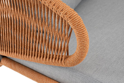 Диван 4SIS Милан 2-местный плетеный, каркас алюминий светло-серый муар, роуп оранжевый меланж, ткань светло-серая