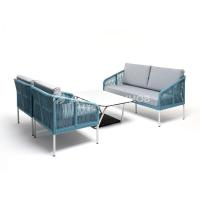 Лаунж-зона 4SIS Канны 4-местная из роупа со столиком Глория Цвет: светло-серый, бирюзовый
