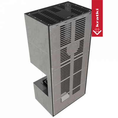 Каминокомплект FLOKI в облицовке CEMENTO GRIGIO BOCCIARDATA, угловое стекло справа Каминокомплект FLOKI в облицовке CEMENTO GRIGIO BOCCIARDATA, угловое стекло справа