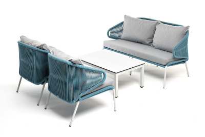 Лаунж-зона 4SIS Милан 4-местная из роупа, каркас светло-серый, роуп бирюзовый