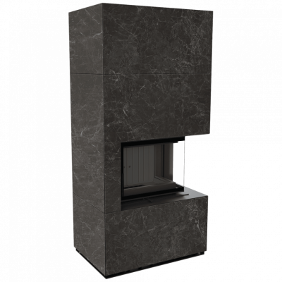 Каминокомплект FLOKI в облицовке NATURALI NERO GRECO, угловое стекло справа Каминокомплект FLOKI в облицовке NATURALI NERO GRECO, угловое стекло справа