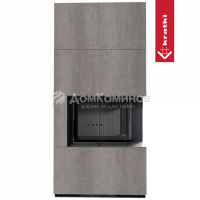 Каминокомплект Kratki PRO FLOKI BOX NATURALI PIETRA DI SAVOIA GRIGIA BOCCIARDATA, угловое стекло справа