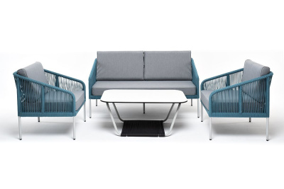 Лаунж-зона 4SIS Канны 4-местная из роупа со столиком Глория Цвет: светло-серый, бирюзовый