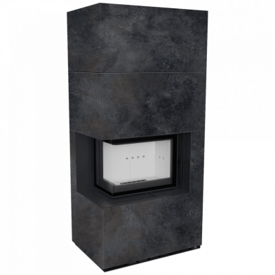 Каминокомплект FLOKI в облицовке OSSIDO NERO, угловое стекло слева Каминокомплект FLOKI в облицовке OSSIDO NERO, угловое стекло слева