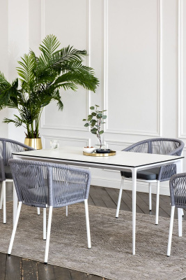 Обеденная группа 4SIS Малага 4-местная со стульями Марсель Цвет: белый, светло-серый, молочный