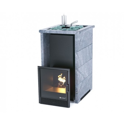 Печь для бани ИзиСтим Сочи в трёхстороннем кожухе из талькохлорита с открытым верхом сталь AISI 321