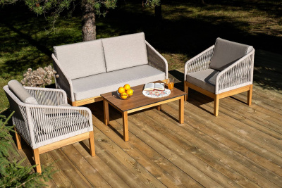 Лаунж-зона 4SIS Канны 4-местная из роупа со столиком Канны Цвет: дуб, бежевый Лаунж-зона 4SIS Канны 4-местная из роупа со столиком Канны Цвет: дуб, бежевый