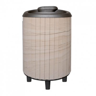 Банная печь Прометалл Атмосфера L в ламелях Окаменевшее дерево перенесенный рисунок