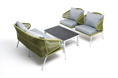 Лаунж-зона 4SIS Милан 4-местная из роупа, каркас светло-серый, роуп салатовый меланж