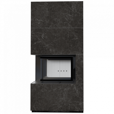 Каминокомплект FLOKI в облицовке NATURALI NERO GRECO, угловое стекло слева Каминокомплект FLOKI в облицовке NATURALI NERO GRECO, угловое стекло слева