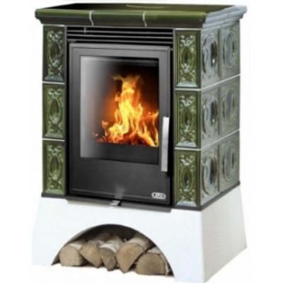 Печь-камин ABX HELVETIA EXclusive, белый цоколь - вставка Orion (зеленый)