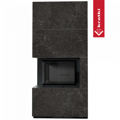 Каминокомплект FLOKI в облицовке NATURALI NERO GRECO, угловое стекло слева Каминокомплект FLOKI в облицовке NATURALI NERO GRECO, угловое стекло слева