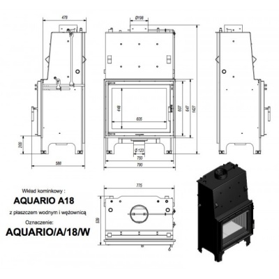 Каминная топка Kratki с водяным контуром AQUARIO A 18 PW W