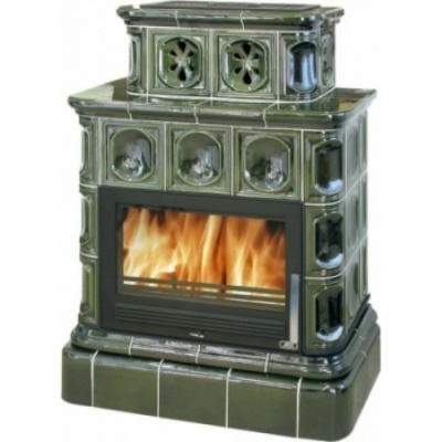 Печь-камин ABX KARELIE, с кафельным цоколем, с теплообменником (зеленый)