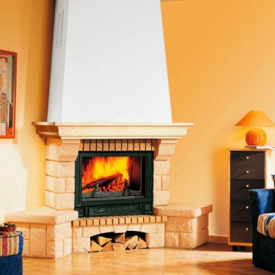 Каминная облицовка Supra-Russia Beaurivage SR, желтая, с деревянной балкой