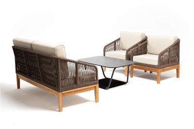 Лаунж-зона 4SIS Канны 4-местная из роупа со столиком Гранада, со столом "Гранада" (серый гранит), основание дуб, роуп коричневый, ткань бежевая Лаунж-зона 4SIS Канны 4-местная из роупа со столиком Гранада, со столом "Гранада" (серый гранит), основание дуб, роуп коричневый, ткань бежевая