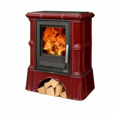 Печь-камин ABX BAVARIA L, с чугунной топкой, с кафельным цоколем (бордо)