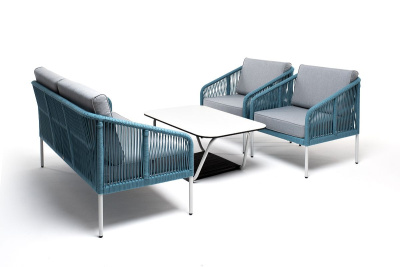 Лаунж-зона 4SIS Канны 4-местная из роупа со столиком Глория Цвет: светло-серый, бирюзовый