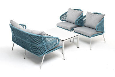 Лаунж-зона 4SIS Милан 4-местная из роупа, каркас светло-серый, роуп бирюзовый