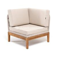 Угловой модуль 4SIS Канны из роупа, основание дуб, роуп бежевый круглый, ткань бежевая 052