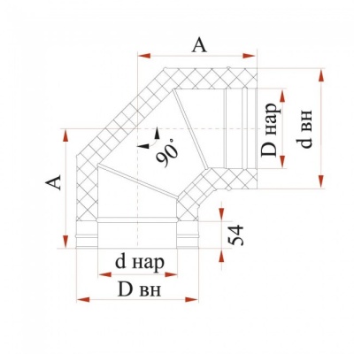 Отвод Дымок 0.8 мм 90 с изоляцией, d=300 мм