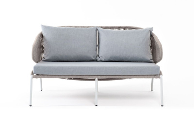 Диван 4SIS Милан 2-местный плетеный, каркас светло-серый муар, роуп серый меланж, ткань светло-серая