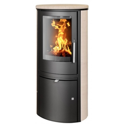 Печь-камин ABX Reno panorama (черная сталь, мокка крем с верхней плитой)