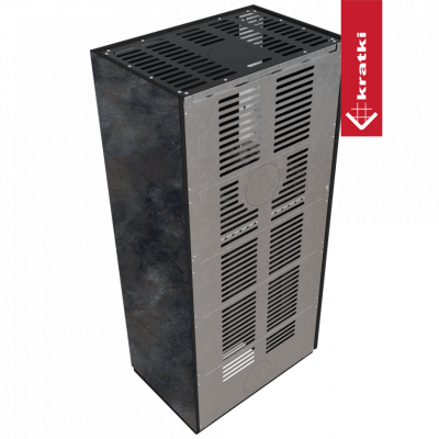 Каминокомплект FLOKI в облицовке OSSIDO NERO, угловое стекло слева Каминокомплект FLOKI в облицовке OSSIDO NERO, угловое стекло слева