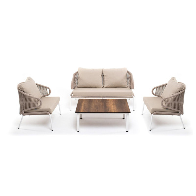 Лаунж-зона 4SIS Милан 4-местная из роупа, каркас белый, роуп бежевый