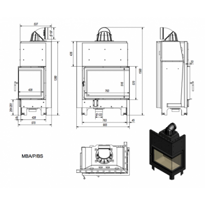 Каминная топка Kratki MBA P BS (угловое стекло справа) Каминная топка Kratki MBA P BS (угловое стекло справа)